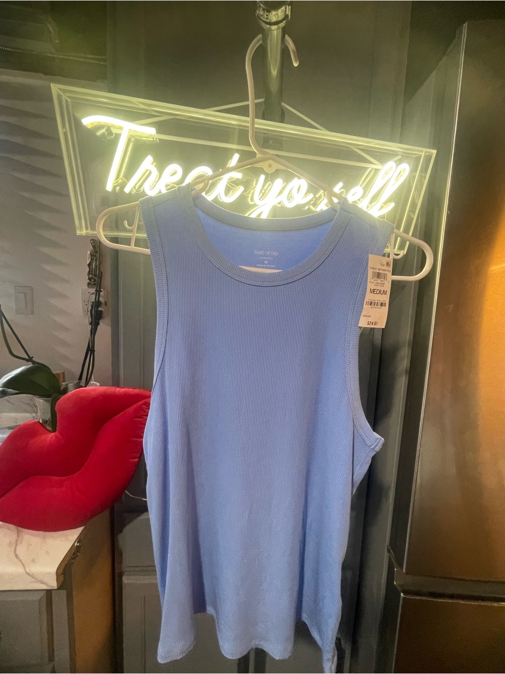 Light Blue Ribbed Tank Top - Size M
